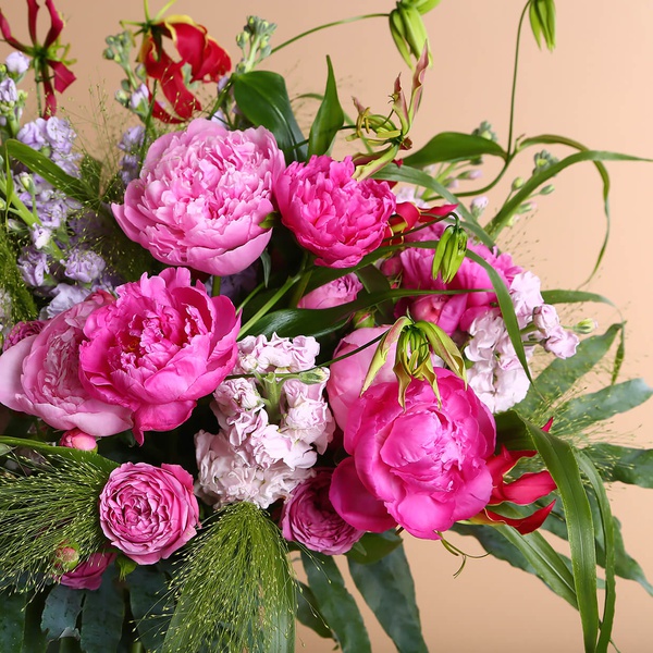 Bouquet with peonies and gloria