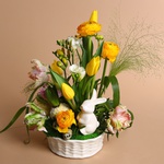 Easter composition in a ceramic basket