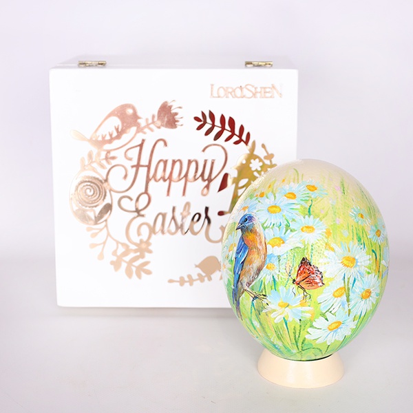 Painted egg "Birds in flowers" in a box