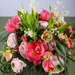 Bouquet of peonies and lilies of the valley