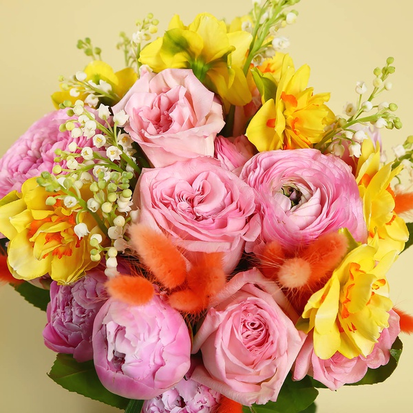 Bouquet with daffodils and lilies of the valley