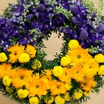 Funeral wreath yellow-blue