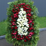 The mourning wreath is white and red