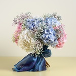 Bouquet of hydrangeas and gypsophila