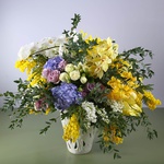 Floral interior composition with mimosa