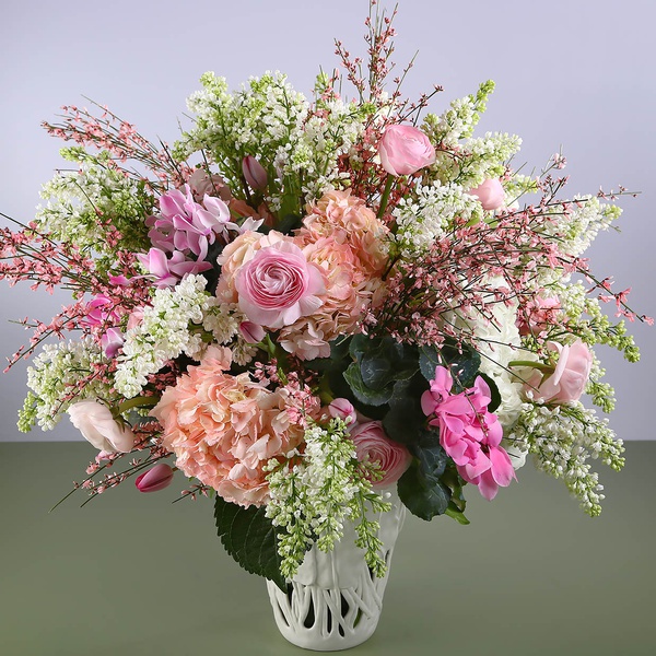 Floral interior composition with white lilac