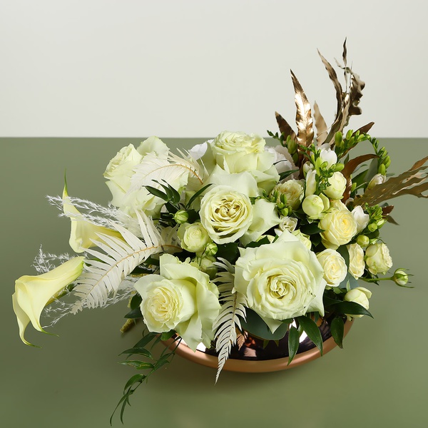 Interior composition white-green with hydrangea
