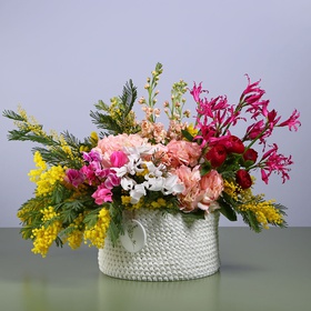 Floral composition "Marrakech" with burgundy peonies