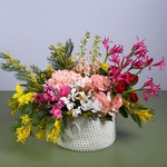 Floral composition "Marrakech" with burgundy peonies