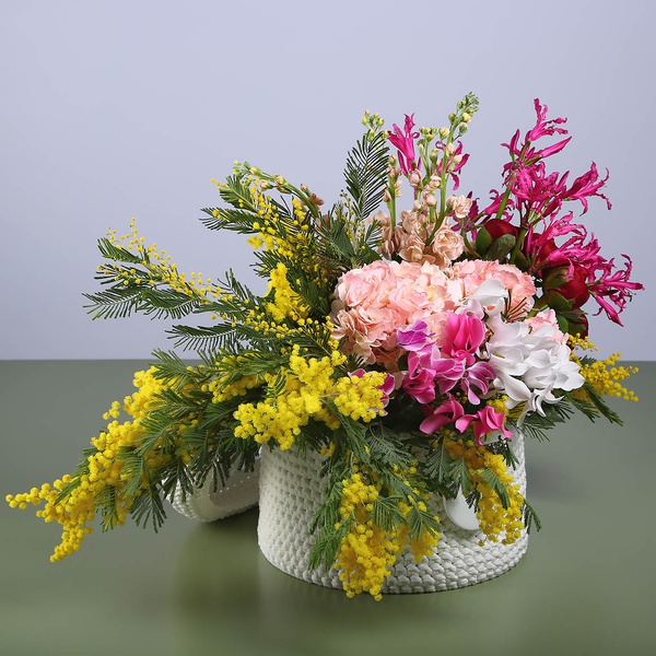 Floral composition "Marrakech" with burgundy peonies
