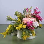 Floral composition "Marrakech" with burgundy peonies