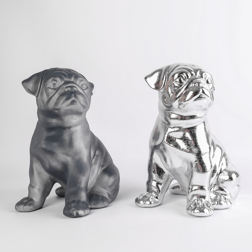 Decorative Pug Figurines (Graphite and Silver)