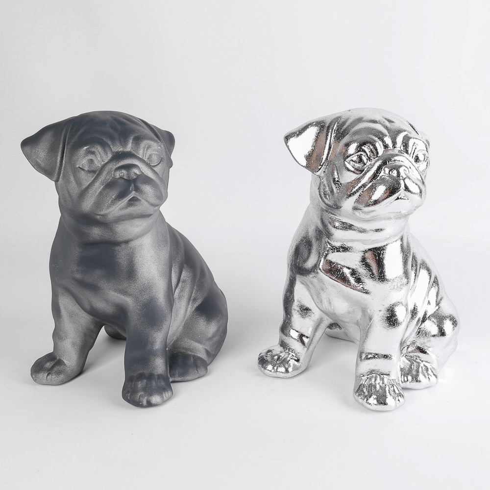 Decorative Pug Figurines (Graphite and Silver)