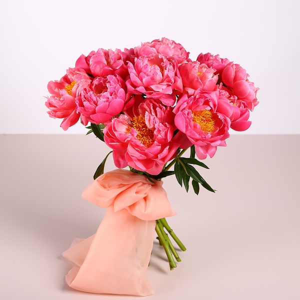 Bouquet of 15 coral peonies
