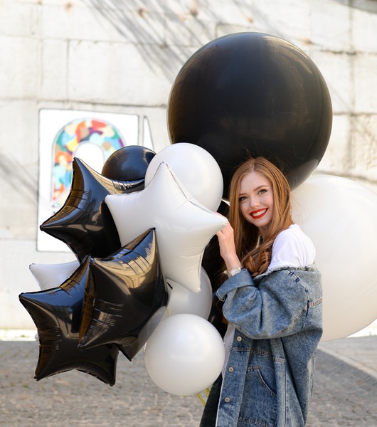 Bunch of black and white balloons