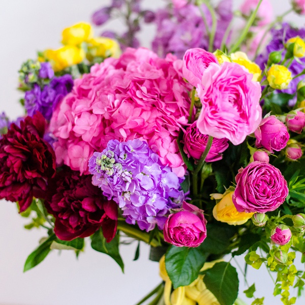 Bright summer bouquet with delphinium