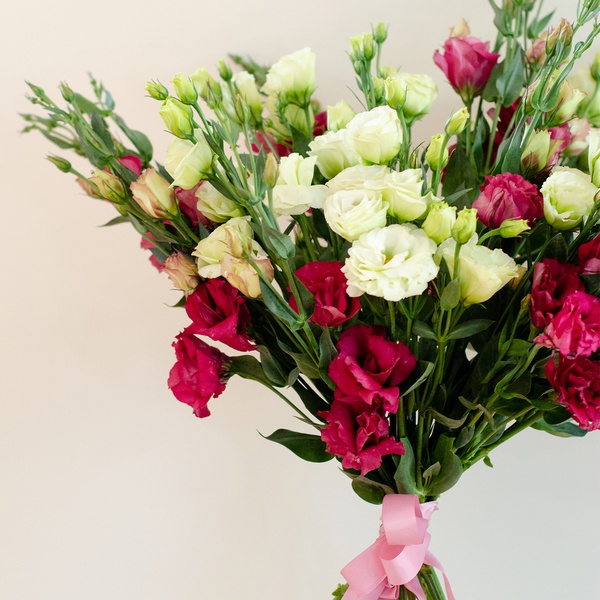 Bouquet of eustoma pink-green