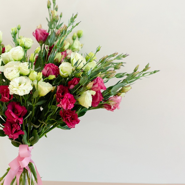 Bouquet of eustoma pink-green