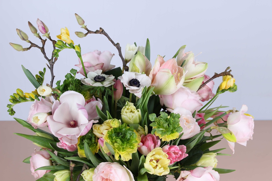 Spring bouquet with sprigs of magnolia
