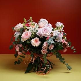 Bouquet with roses and eucalyptus