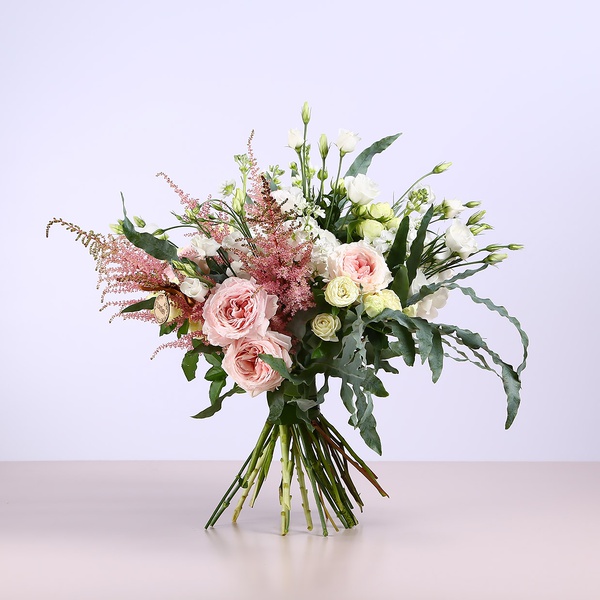Bouquet with white hydrangea and garden roses