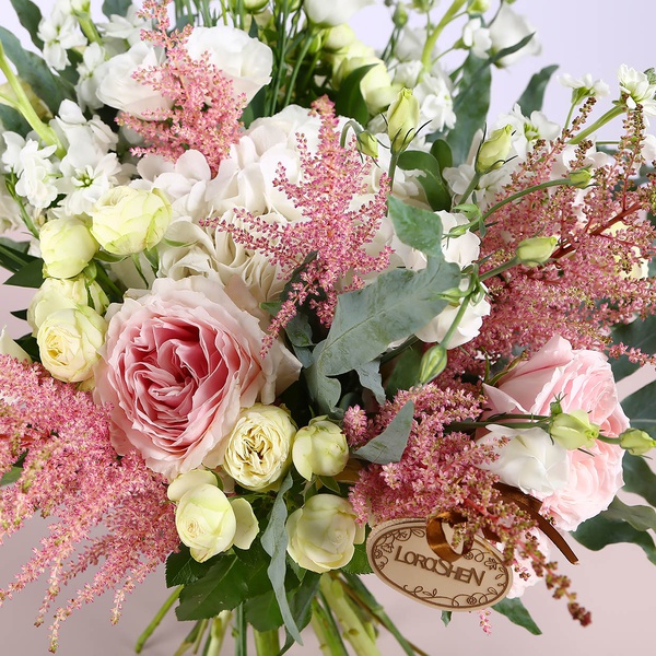 Bouquet with white hydrangea and garden roses
