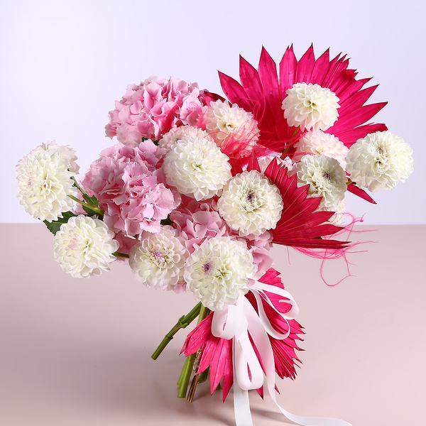 Bouquet with dahlias and hydrangea
