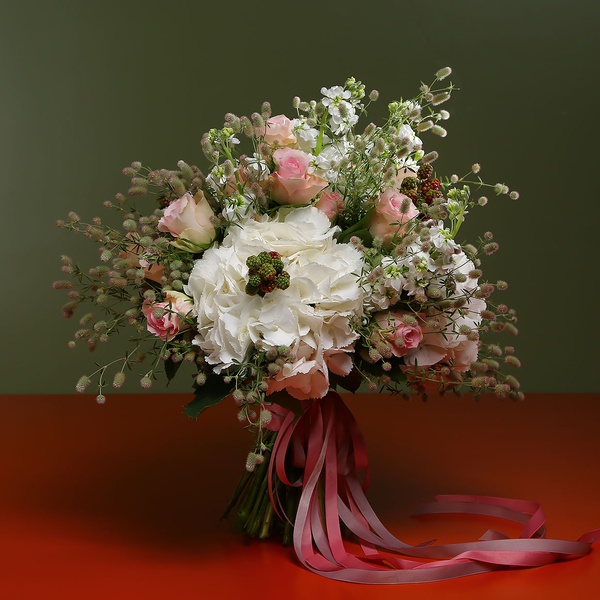 Bouquet with hydrangea and rubus