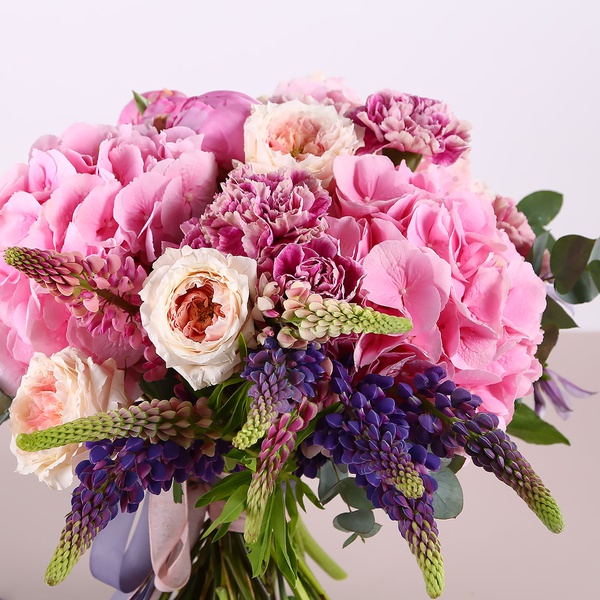 Summer bouquet with pink hydrangea and peonies