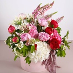 Summer composition with peonies and hydrangea