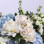 Summer bouquet with blue hydrangeas