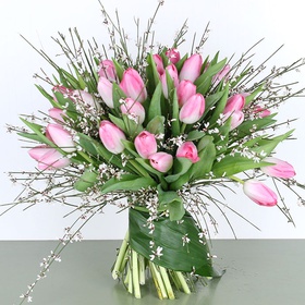 Bouquet of 51 pink tulips with jinestra
