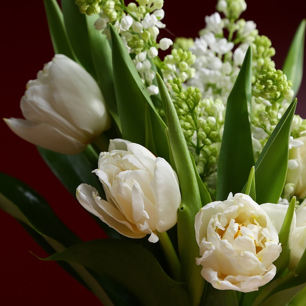 Bouquet of 7 tulips and lilacs
