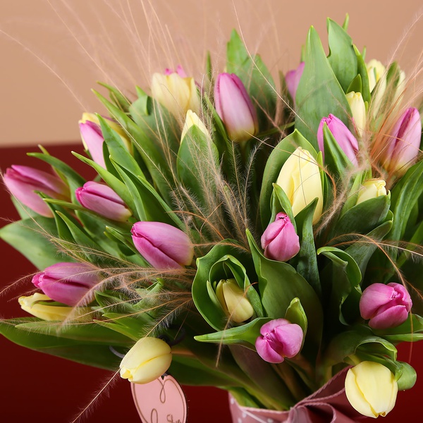 Bouquet of 51 delicate tulips and stiffs