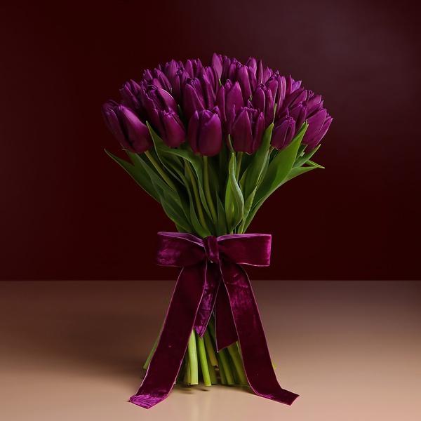 Bouquet of 51 purple tulips