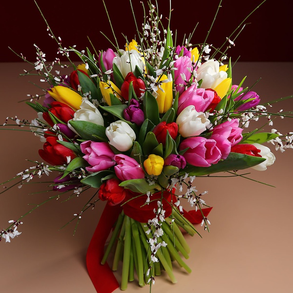 Bouquet of 51 tulips mix and ginestra