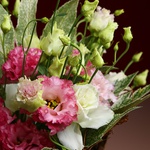 Eustoma bouquet in coconut bark