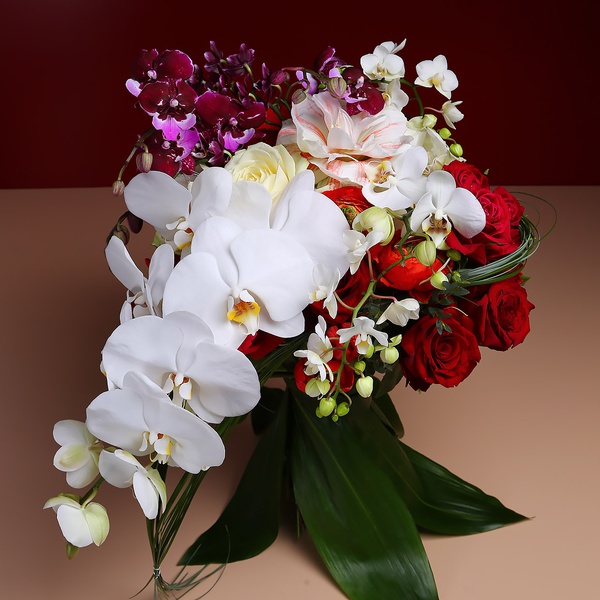 Cascading bouquet with phalaenopsis