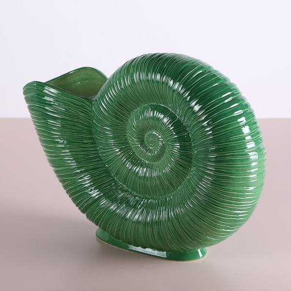 Ceramic vase "Moon Spiral" green, large