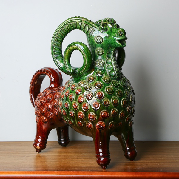 Collectible zoomorphic Kumanets "Baran" - Vasylkiv majolica, 1963–1974 (with hallmark) XL