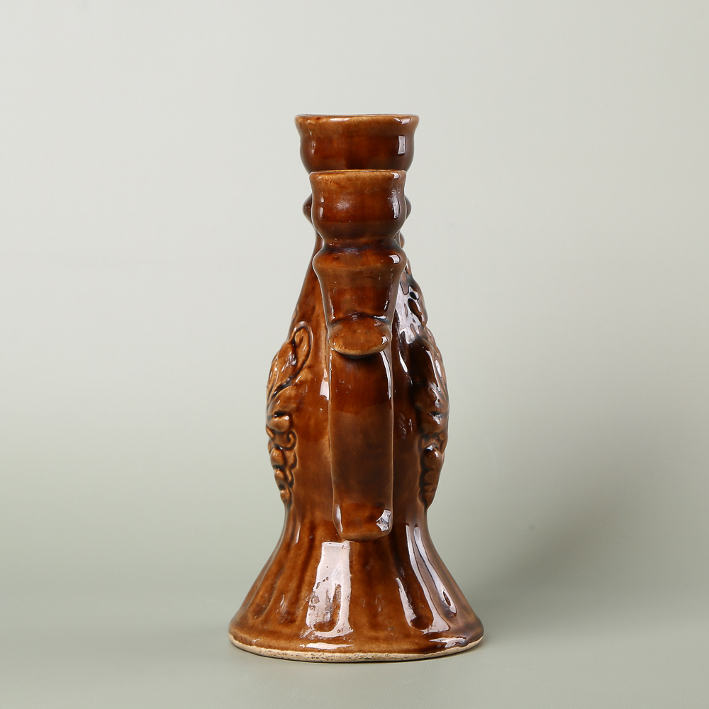 Vintage ceramic 3-candle holder (candelabrum), Opishnia / Soviet-era majolica, 1970s–1980s.