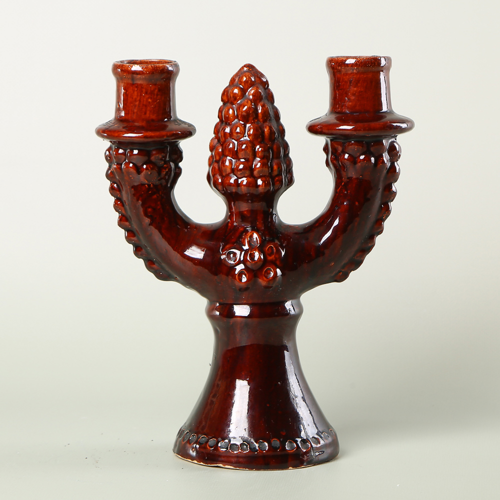 Vintage Ceramic Three-Candle Holder "Pine Cone," Opishnia / Soviet Majolica, 1970s–1980s