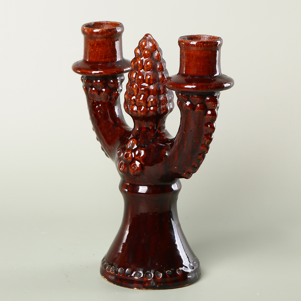 Vintage Ceramic Three-Candle Holder "Pine Cone," Opishnia / Soviet Majolica, 1970s–1980s