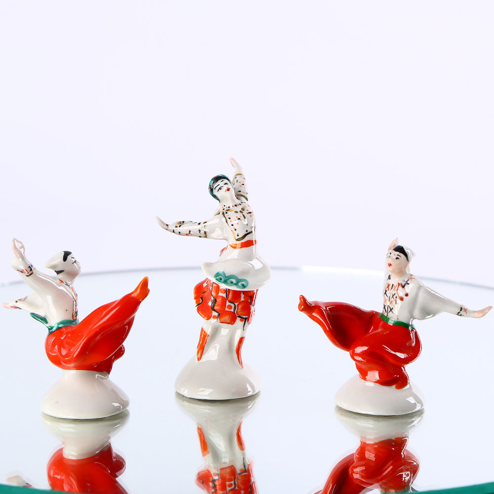 Vintage set of porcelain figurines "Ukrainian Hopak Dance" (Triplet)