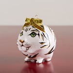 Christmas ceramic ball "Tiger" white with gold