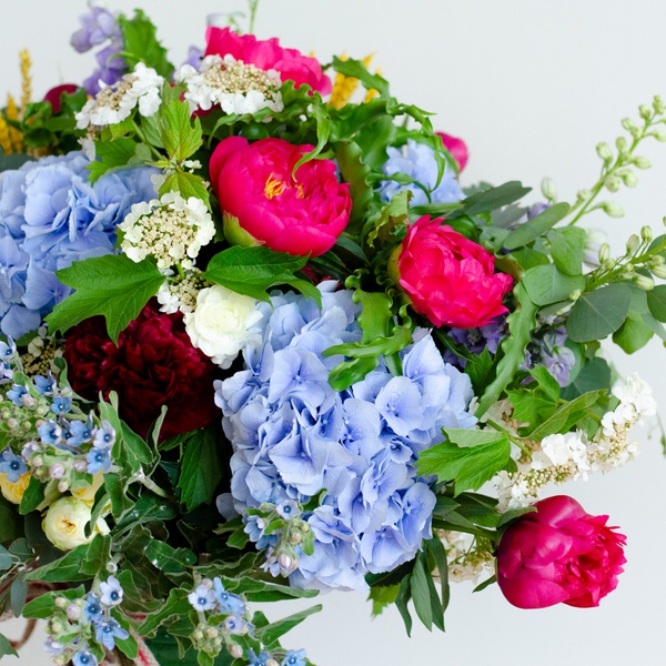 Ethno bouquet with hydrangea and spikelets