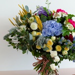 Ethno bouquet with hydrangea and spikelets