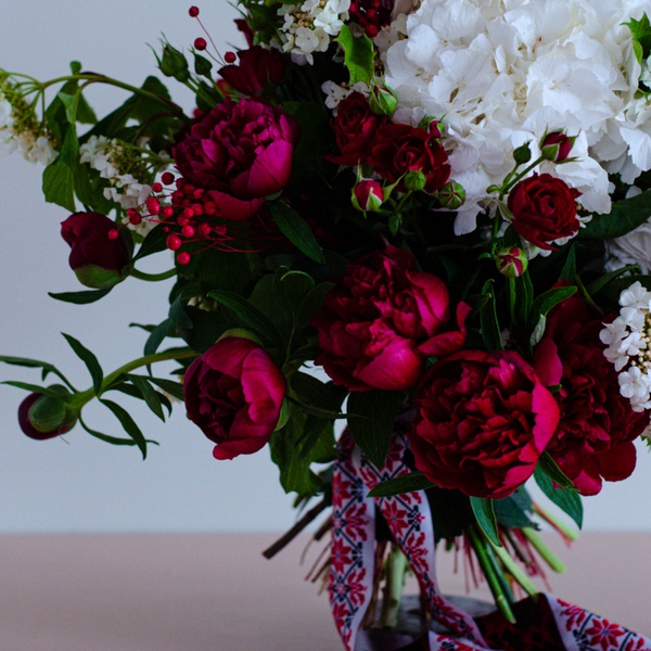 Ethno bouquet with peonies