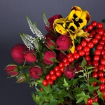 Ethno composition with beads in a red box