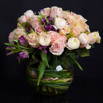 Bouquet in gentle colors in a vase